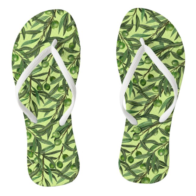 Olive branches on honeydew green thongs (Footbed)