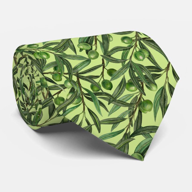 Olive branches on honeydew green tie (Rolled)