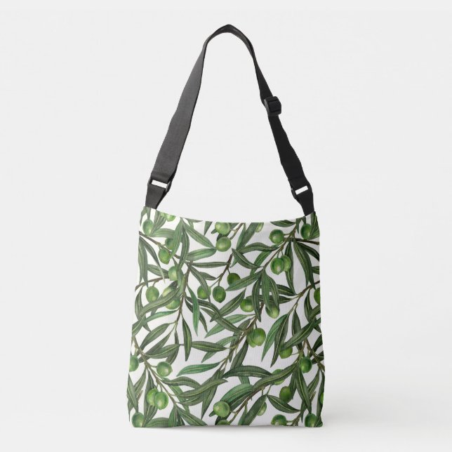 Olive branches on off white crossbody bag (Front)