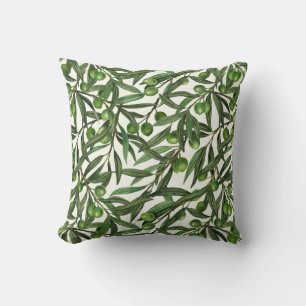 Olive branches on off white cushion