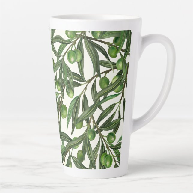 Olive branches on off white latte mug (Right)