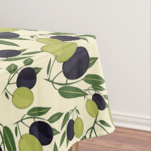 Olive Branches on Off White Leaves Olives Green Tablecloth