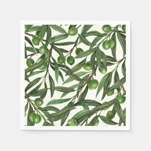 Olive branches on off white napkin