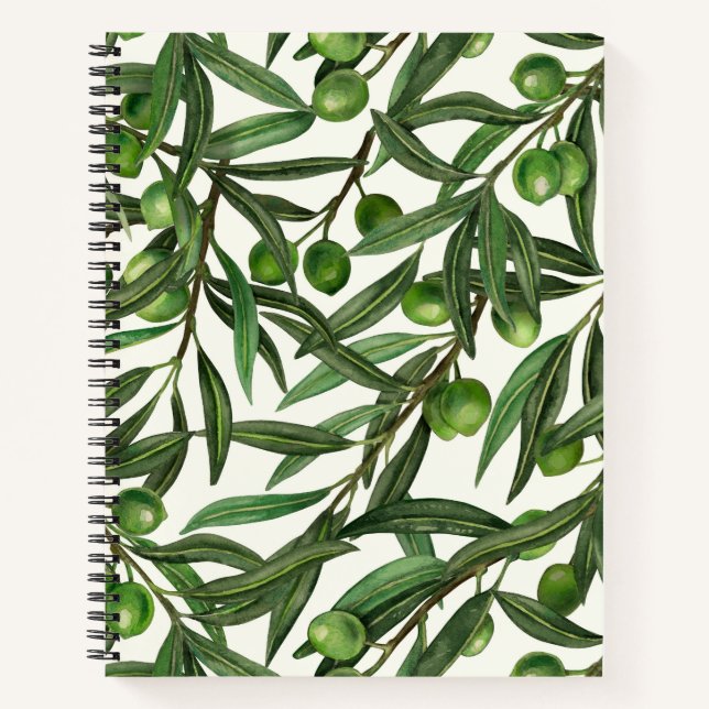 Olive branches on off white notebook (Front)
