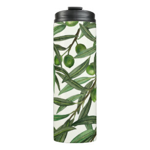 Olive branches on off white thermal tumbler