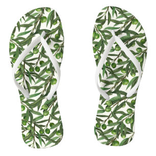 Olive branches on off white thongs
