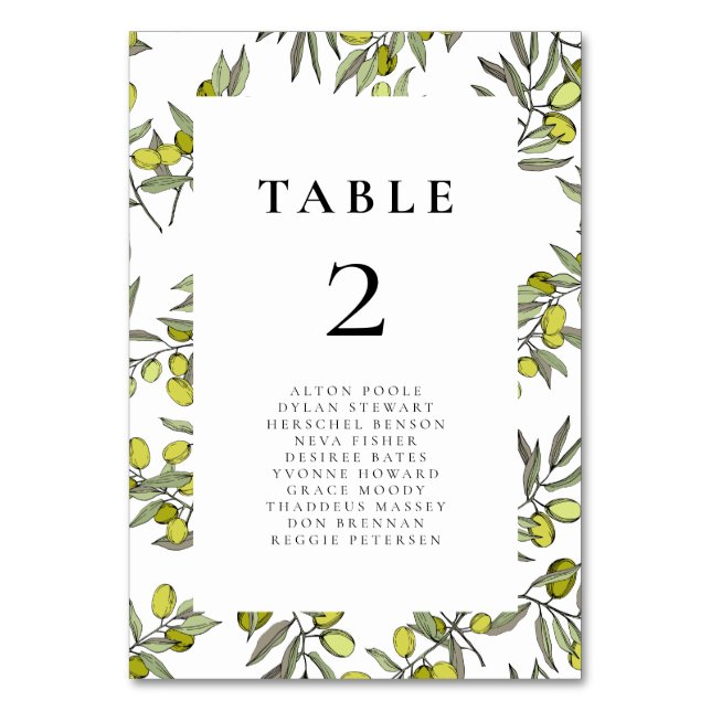 Olive branches pattern wedding seating chart cards (Front)