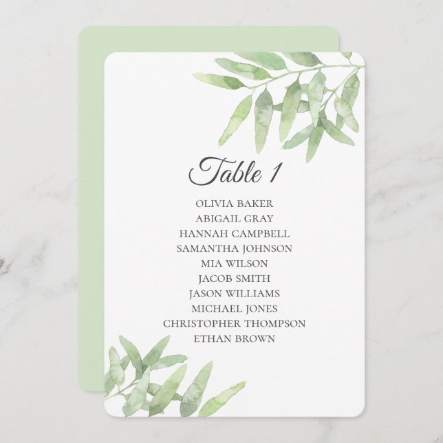 Olive Branches. Simple Wedding seating charts Invitation (Front/Back)
