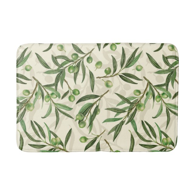 Olive branches watercolor bath mat (Front)