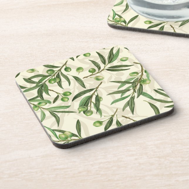 Olive branches watercolor coaster (Left Side)