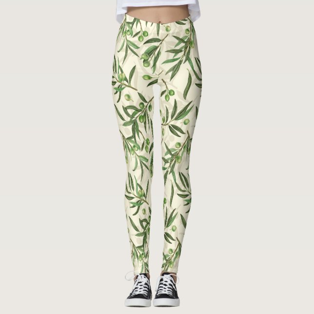 Olive branches watercolor leggings (Front)