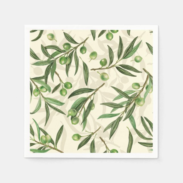 Olive branches watercolor napkin (Front)