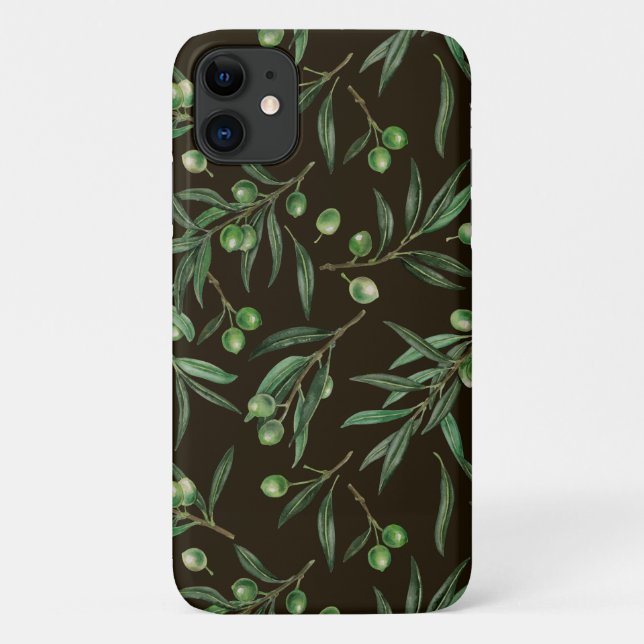 Olive branches watercolor on black Case-Mate iPhone case (Back)