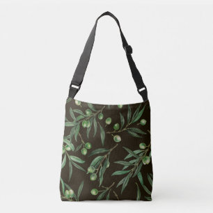 Olive branches watercolor on black crossbody bag