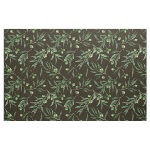 Olive branches watercolor on black fabric
