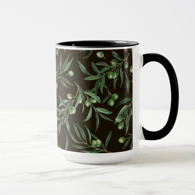 Olive branches watercolor on black mug (Right)