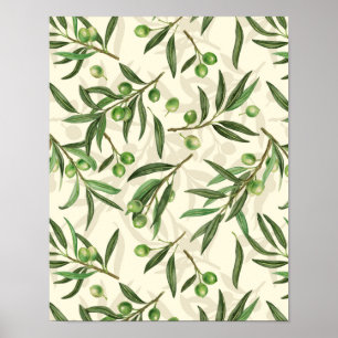 Olive branches watercolor poster