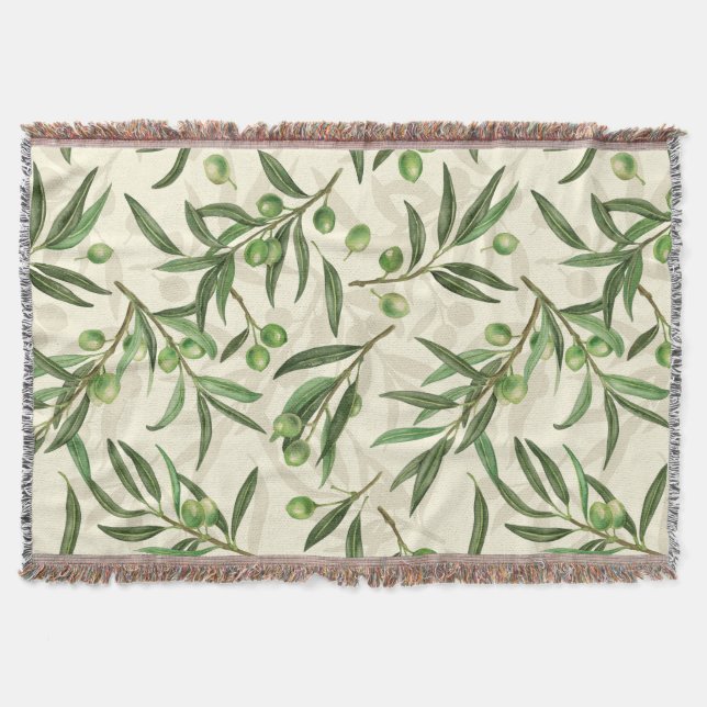 Olive branches watercolor throw blanket (Front)