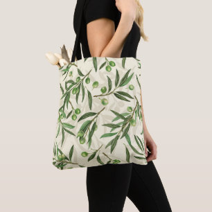 Olive branches watercolor tote bag