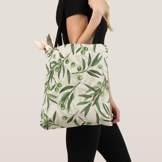 Olive branches watercolor tote bag (Close Up)