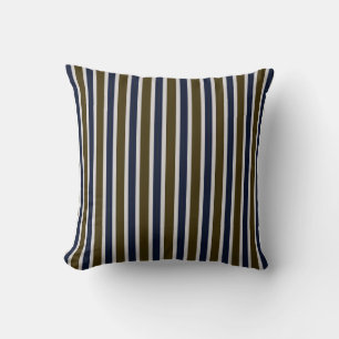 Olive Brown & Navy Vertical Stripes on Taupe Cushion