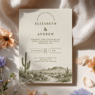 Olive Cactus Desert Sketch Wedding Invitation