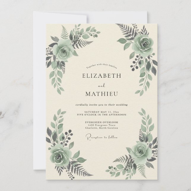 Olive Celadon Fern Wedding Invitation (Front)