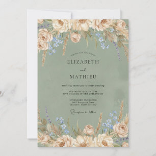 Olive Champagne Meadow Eucalyptus Wedding Invitation