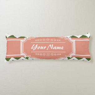 Olive Chevron with Coral Personalized Name Body Cushion