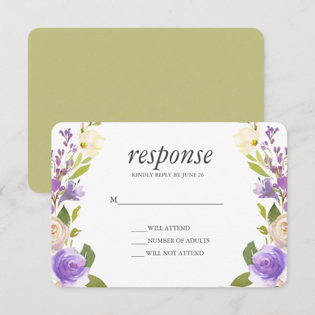 Olive | Chic Lavender Floral Wedding Rsvp response Invitation (Front/Back)