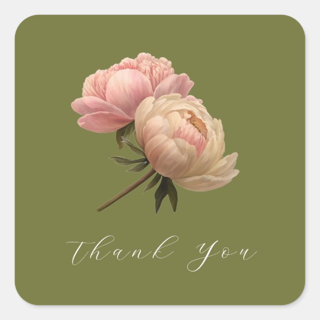 Olive | Chic Rose Wedding Thank you Square Sticker (Front)