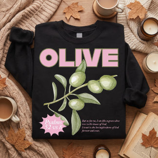 Olive Christian Sweatshirt Psalm 52:8 Faith-Base