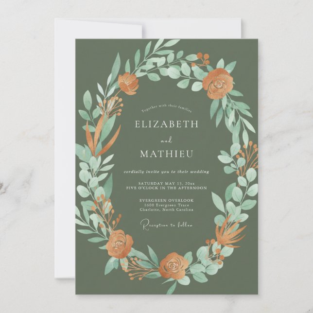 Olive Clay Leafy Wedding Invitation (Front)