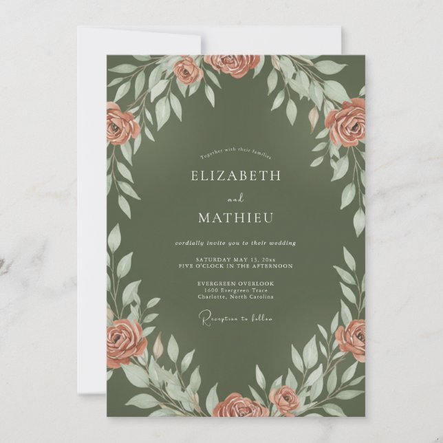 Olive Clay Wreath Wedding Invitation (Front)