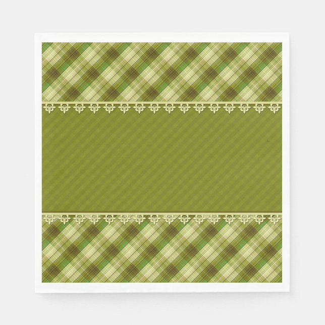 Olive colour patchwork, olive plaid, green napkin (Front)