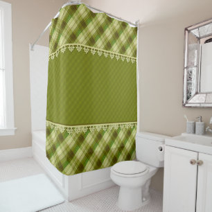 Olive colour patchwork, olive plaid, green patchwo shower curtain