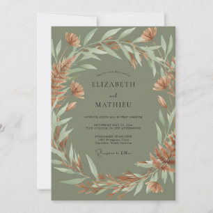 Olive Copper Foliage Soft Eucalyptus Wedding Invitation