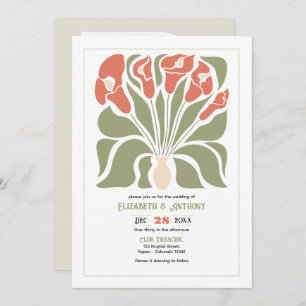 Olive & Coral Clay Abstract Floral Boho Wedding Invitation