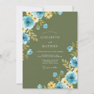 Olive Cornflower Petal Wedding Invitation