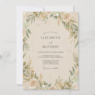 Olive Cream Wreath Wedding Invitation