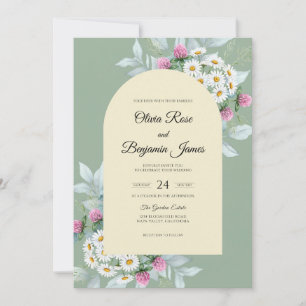 Olive Daisy Cream Eucalyptus Wedding Invitation