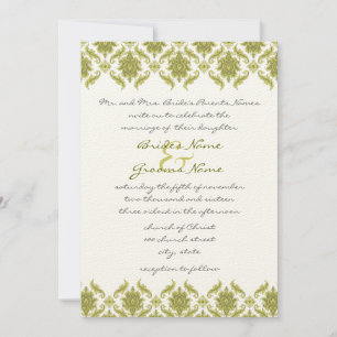 Olive Damask Monogram Wedding Invitation