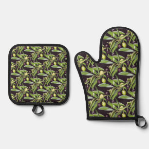 Olive design oven mitt & pot holder set
