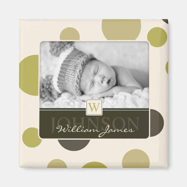 Olive Dot Print Birth Announcement Magnet (Front)