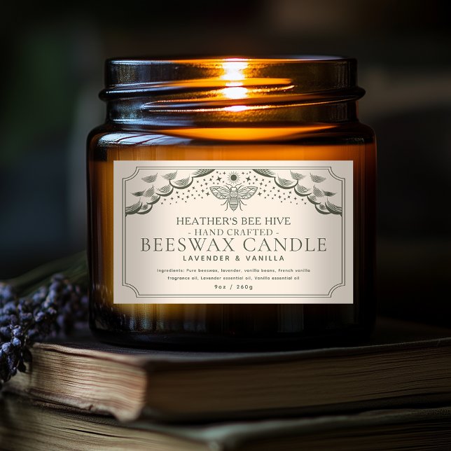 Olive Editable Witchy Tarot Honeybee Candle Label (Creator Uploaded)