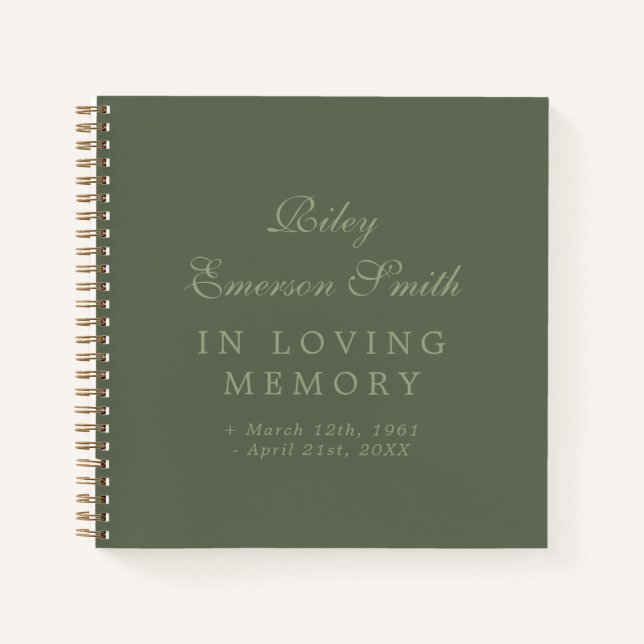 Olive Elegant Name In Loving Memory Guest Book (Front)
