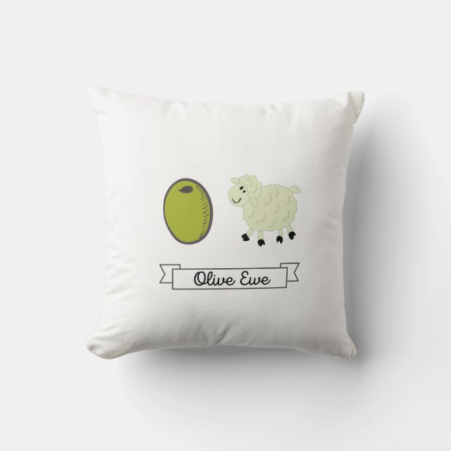 Olive Ewe (I Love You) Throw Pillow (Front)