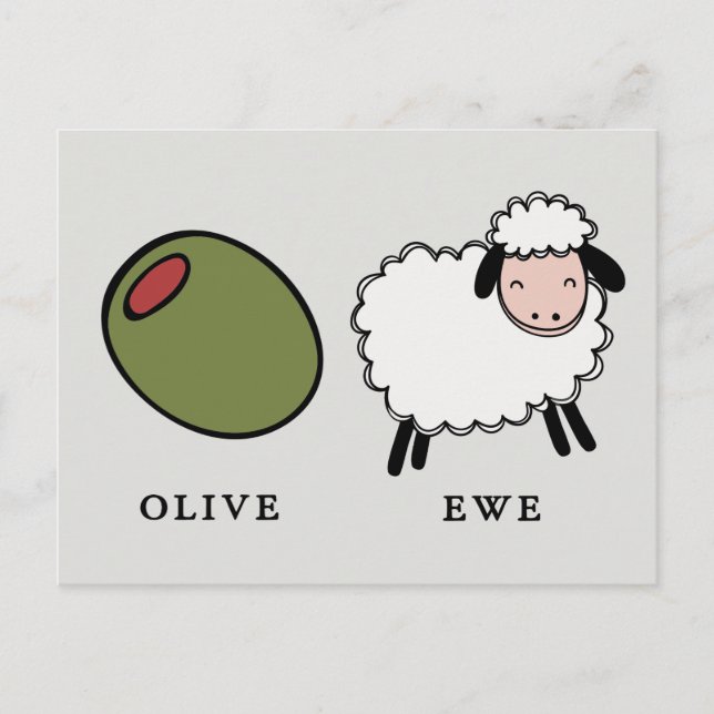Olive Ewe Love Puns Postcard (Front)