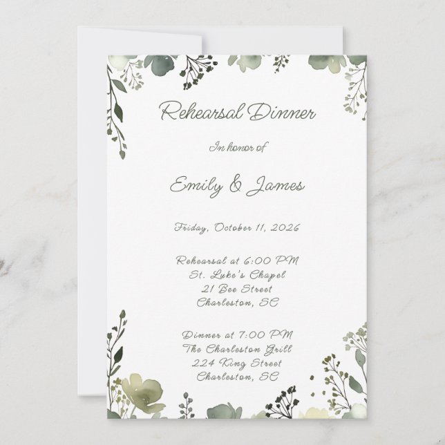Olive Floral Wedding Invitation (Front)