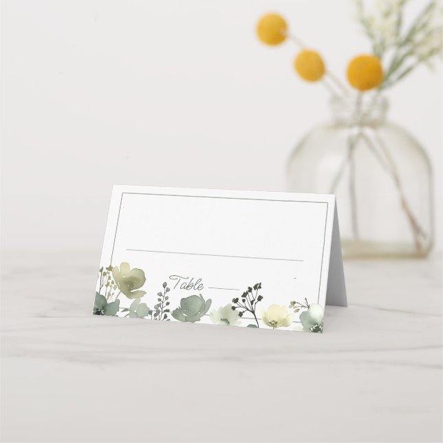 Olive Floral Wedding Place Card (Front)